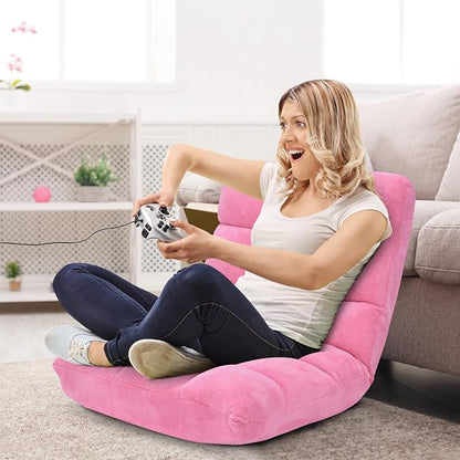 14-Position Floor Sofa, Folding Gaming Sofa Chair, Comfy Cushions & Study Steel Frame, Angle Adjustable Sleeper Bed, Couch Recliner (Pink)