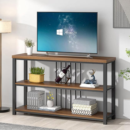 FOLUBAN Console Table for Entryway, Narrow Sofa Table with 3 Tier Storage Shelf for Living Room Hallway Behind Couch, Rustic Walnut