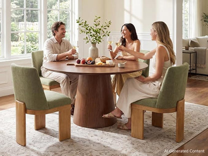 RIVOVA Upholstered Dining Chairs Set of 6, Modern Wooden Dining Room Chair Linen Fabric Kitchen Chairs Farmhouse Dinner Chair, Green