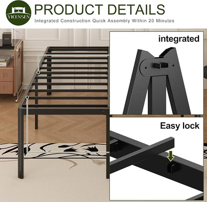 Yicensen 20 Inch King Bed Frame with Rounded Corner Legs No Box Spring Needed King Size Platform Bed Frame, Heavy Duty, Easy Assembly, Noise Free, Black.
