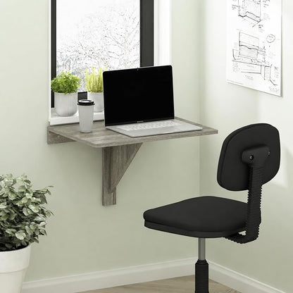 Furinno Hermite Grey Folding Table, Wall Mount Floating Table, 23.6 x 30.4 x 17.3, Easy Assembly, for Living Room, Office, Bedroom, Apartment, Grey Oak