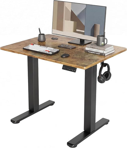 Claiks Electric Standing Desk, 32 x 19 Inch Small Height Adjustable Sit Stand Desk for Home Office, Computer Desk with Memory Presets, Cable Management&Headphone Hooks, 156 lbs Capacity, Rustic Brown