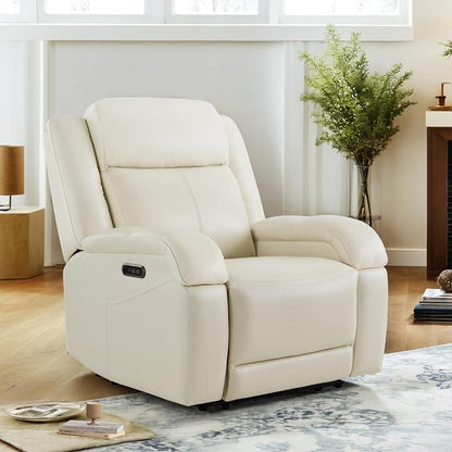 Watson & Whitely Oversized Genuine Leather Power Recliner Chairs for Big and Tall, Wall Hugger Recliner with Power Headrest & Charging Ports, Extra Large Reclining Chair for Living Room, Cream