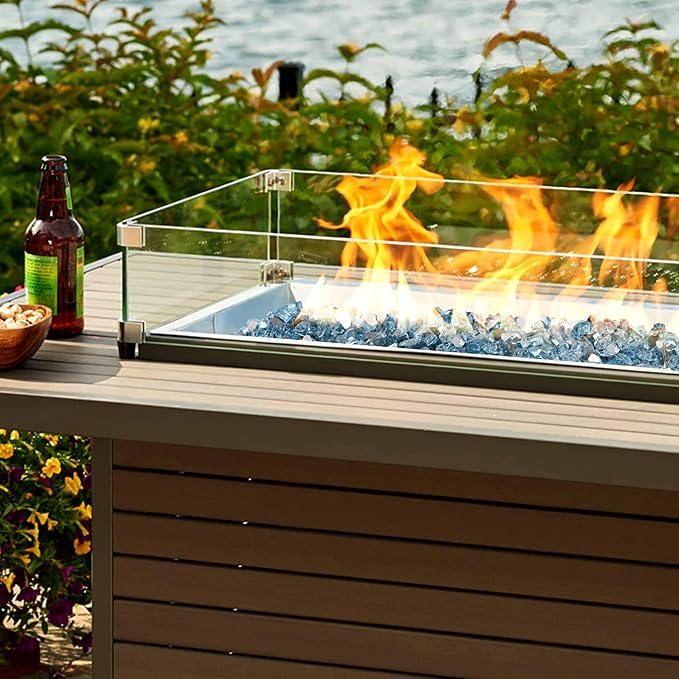 Onlyfire 10 lbs Fire Glass Rocks 1/4 Inch, Reflective Tempered Glass for Propane Fire Pit & Gas Fireplace, High Luster Firepit Glass Stones for Fire Table, Aqua Blue (Multicolor Options Available)