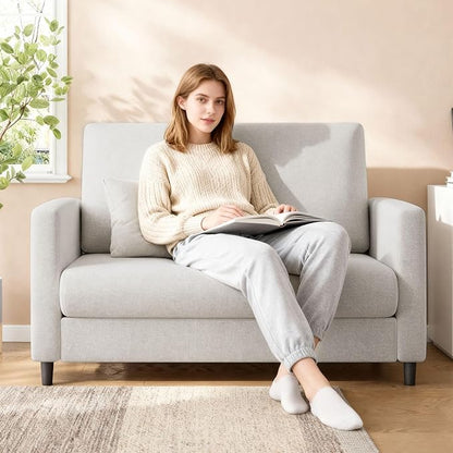 IDEALHOUSE Loveseat Sofa, 52" Love Seat for Small Spaces, Mid Century Sofa Accent Chair, Wood Frame, Tool-Free Assembly, Comfy Sofa Couch for Bedroom, Living Room, Beige