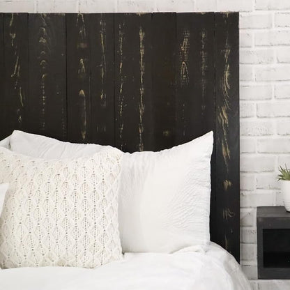 Barn Walls Black Headboard, Rustic Design Weathered, Solid Wood Headboard, Floating Panels, Wall Mount, Adjustable Height, Easy Assembly, Queen Size