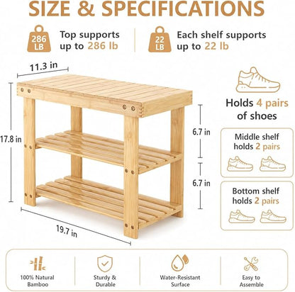 Shoe Rack Bench, 3-Tier Shoe Storage Organizer for Entryway , Shoe Shelf for Small Spaces, Multi-Functional Side Table Plant Stand, Shoe Stand for Bedroom, Living Room, Closet, Front Door, Natural