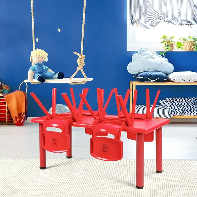 Costzon 47 x 23.5 Inch Rectangular Kids Table, Children School Activity Table for Reading Drawing Dining Playing, Multifunctional Plastic Table w/Steel Pipe, Toddler Furniture for Boys & Girls (Red)