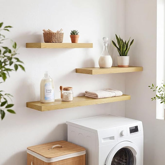 RICHFOCUS 20Inch Floating Shelves for Wall 2 Pack Shelves for Plant|Bedroom|Kitchen|Bathroom Rustic Wood Wall Mounted Shelf with Invisible Brackets for Books|Storage|Decor, Rustic White