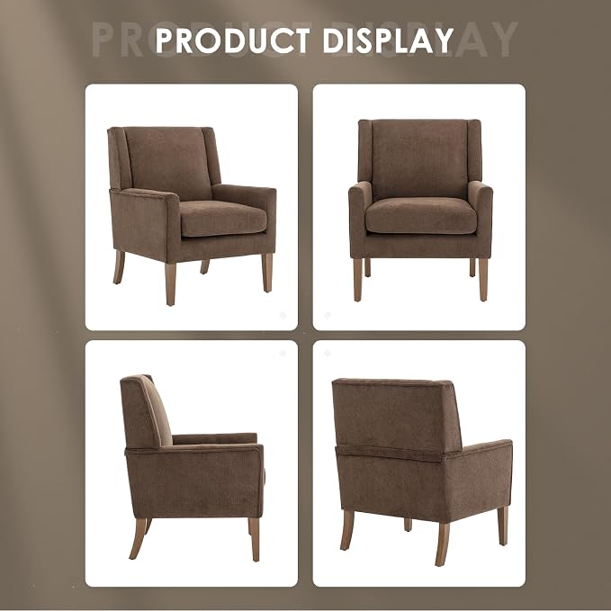COLAMY Modern Wingback Living Room Chair Set of 2, Upholstered Fabric Accent Armchair, Single Sofa Chair with Lounge Seat and Wood Legs for Bedroom/Office/Reading Spaces, Brown