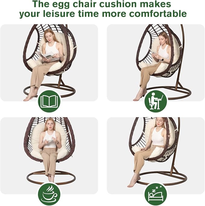 idee-home Egg Chair Cushion Replacement, Tufted Hanging Egg Chair Cushions | Oversized Wicker Swing Cushion with Corduroy Cover for Indoor Hammock Basket Chair, Beige (Chair Not Included), 48x32 Inch
