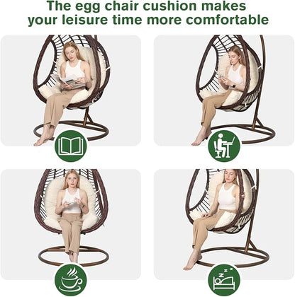 idee-home Egg Chair Cushion Replacement, Tufted Hanging Egg Chair Cushions | Oversized Wicker Swing Cushion with Corduroy Cover for Indoor Hammock Basket Chair, Beige (Chair Not Included), 48x32 Inch