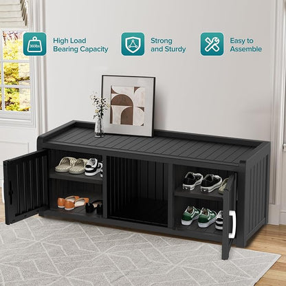 DRATO Outdoor Shoe Storage Cabinet, Waterproof Resin Shoe Storage Bench, Large Shoes Rack Cabinet with 2 Doors for Outdoor Indoor Entryway Hallway Corner Bedroom Porch (Black, 2 Doors)