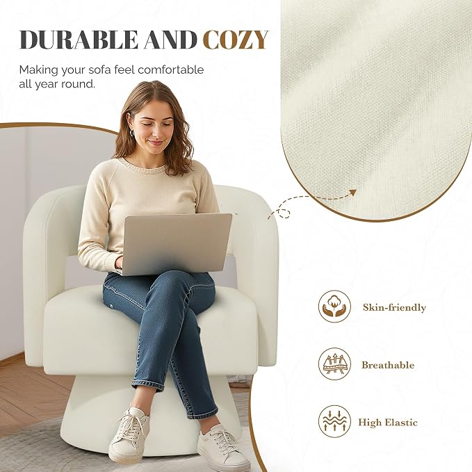 Luxanimarion Swivel Barrel Accent Chair,Oversized Chenille Upholstered Round Swivel Chair,Modern Luxury 360 Degree Living Room Vanity Chair for Bedroom Office,White,2PCS