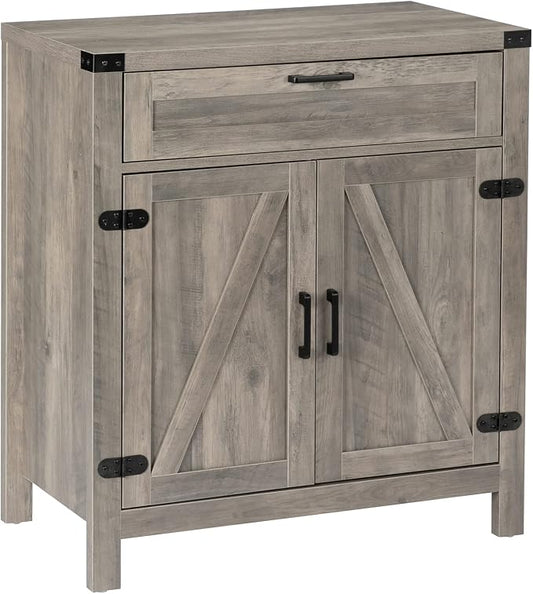 VINGLI Modern Farmhouse Sideboard Buffet Cabinet with Drawer, Storage Cabinet with Doors and Adjustable Shelves, Coffee Bar Station for Kitchen, Dining Room and Living Room, Ash Grey