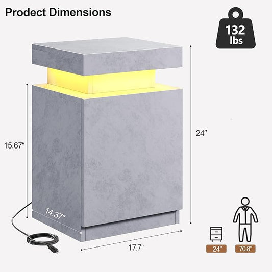 MXV Nightstand Set of 2 with LED Lights,Night Stand with Storage Cabinet for Bedroom,Bedside Table with LED (Grey, 24IN Tall)