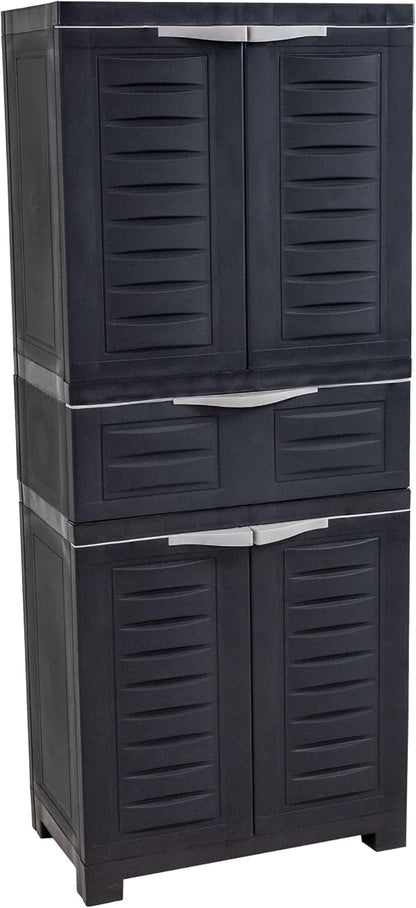 Sunnydaze 57" H Resin Garage Storage Cabinet - Garage Cabinet with 2 Adjustable Shelves - Freestanding Utility Storage for Laundry Room, Office, Basement - Charcoal