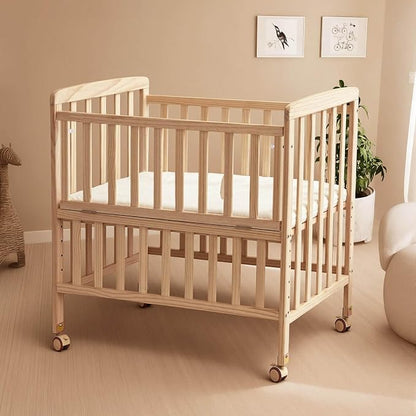 Flwrgirl Convertible Mini Baby Crib - Portable Bedside Bassinet with Mattress Included,3 Heights Baby Crib with Wheels for Small Room and Newborns 0-12 Months,Unpainted