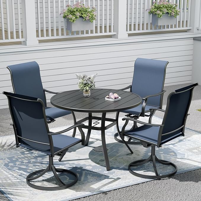 Outdoor Dining Table with 4PCS Swivel Chairs,41"x 41"x 28" Round Patio Table with Adjustable Umbrella Hole,Stable Patio Dining Set for Home or Outside