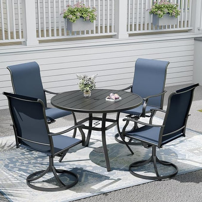 Outdoor Dining Table with 4PCS Swivel Chairs,41"x 41"x 28" Round Patio Table with Adjustable Umbrella Hole,Stable Patio Dining Set for Home or Outside