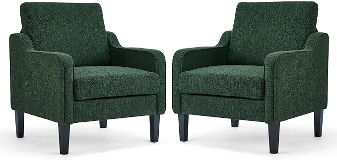 VINGLI Accent Chair for Living Room Chairs Reading Chair for Bedroom Chair Scooped Arm Chair Mid Century Modern Accent Chairs Upholstered Comfy Chair for Apartment, Waiting Room (2, Dark Green)