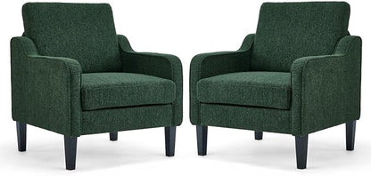 VINGLI Accent Chair for Living Room Chairs Reading Chair for Bedroom Chair Scooped Arm Chair Mid Century Modern Accent Chairs Upholstered Comfy Chair for Apartment, Waiting Room (2, Dark Green)