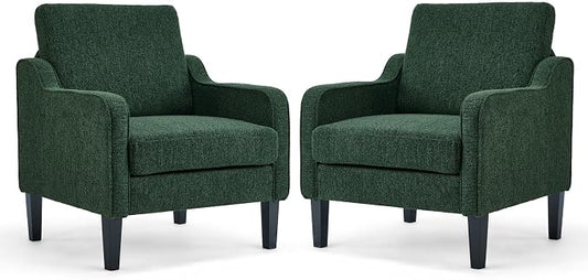 VINGLI Accent Chair for Living Room Chairs Reading Chair for Bedroom Chair Scooped Arm Chair Mid Century Modern Accent Chairs Upholstered Comfy Chair for Apartment, Waiting Room (2, Dark Green)