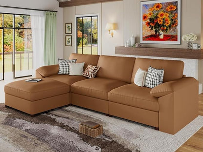 EASE MOOSE Leather Sectional Couch, Oversized Modular Sectional Sofas, Wide Deep Seat Modular Couch, Scratch Resistant Faux Leather Material, L Shaped Sofa for Big Spaces, Brown