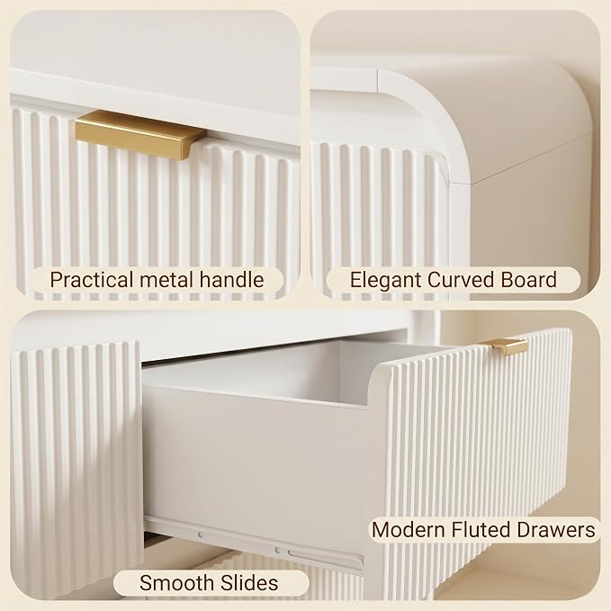 FURSUN Fluted 8 Drawers Dresser for Bedroom, 55" Wide Wooden Dresser with Metal Handle, Curved Profile Design, Modern Storage Organizer for Bedroom, Living Room, Hallway, White