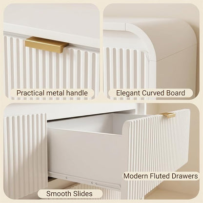 FURSUN Fluted 8 Drawers Dresser for Bedroom, 55" Wide Wooden Dresser with Metal Handle, Curved Profile Design, Modern Storage Organizer for Bedroom, Living Room, Hallway, White
