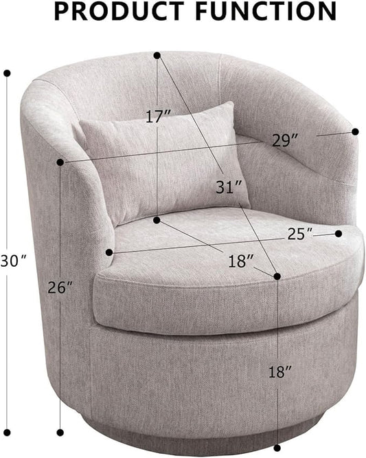 CANMOV Swivel Accent Chair Set of 2, 360 Degree Round Swivel Barrel Chair with Pillow, Upholstered Comfy Barrel Armchair Single Club Sofa Chair for Living Room, Bedroom, Reading Room, (Grey*2)