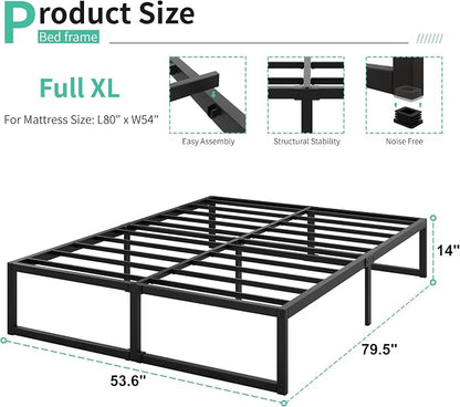 Lutown-Teen 14 Inch Full XL Size Bed Frame No Box Spring Needed, Heavy Duty XL Full Metal Platform Beds with Sturdy Steal Slats for Mattress Foundation, Easy Assembly, Noise Free, Black