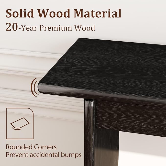 AQIMUELE Black Console Table Thin Rubberwood Minimalist Mid-Century Style | Stable and Sturdy 11.8" D x 39.4" W x 31.5" H for Entryway/Sofa Back