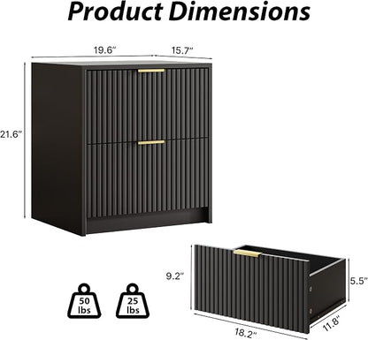 MAISONARIA 3-Piece Dresser Bedroom Set, 9 Drawer Dresser & 2 Drawer Nightstands with Gold Handles, Fluted Wood Chest of Drawers for Bedroom, Living Room, Entryway, Black