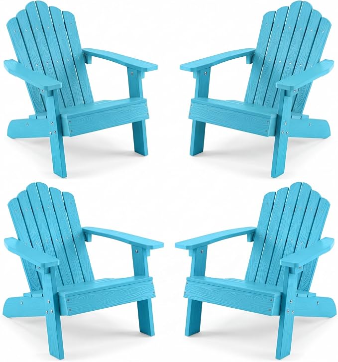 Giantex Kids Adirondack Chair, All-Weather HIPS Children's Outdoor Chair with Tilted High Backrest, Toddler Beach Chair for Garden Patio Backyard, Kids Lawn Chairs for Age 3-7 (4,Turquoise)