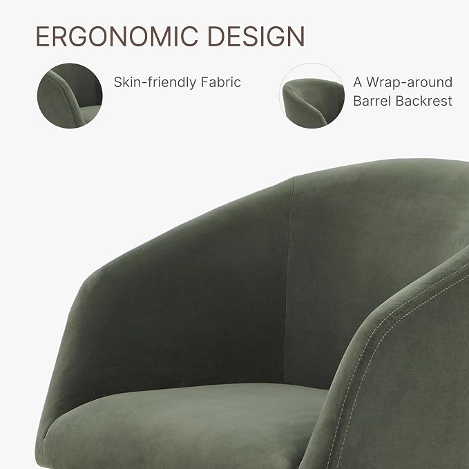 KISLOT Swivel Dining Chairs Set of 2, Upholstered Mid Century Modern Deskchair with Barrel Back, Linen Fabric Kitchen Chairs for Dining Room, Bedroom, Dressing Room, Green