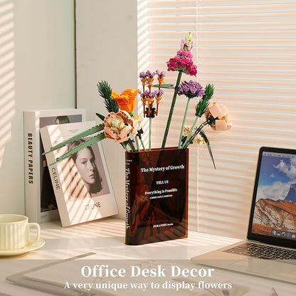 Puransen Brown Book-Shaped Vase for Flowers - Aesthetic Room Decor for Modern Home/Office, Minimalist Shelf Organizer with Floral Display, for Book Lovers & Interior Design Enthusiasts