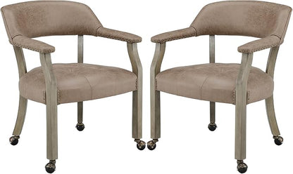 LEEMTORIG Set of 2 Dining Chairs with Casters and Arms, Rolling Dining Chairs with Wheels for Elderly, Ergonomic Wide Seat Wood Office Chairs, 26"Dx25.2"W, Grey Legs&Yellowish Brown Fabric SY-1318-LT