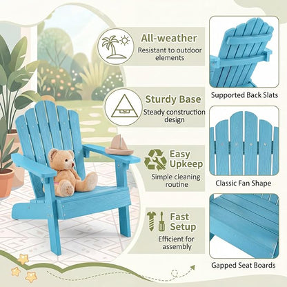Giantex Kids Adirondack Chair, All-Weather HIPS Children's Outdoor Chair with Tilted High Backrest, Toddler Beach Chair for Garden Patio Backyard, Kids Lawn Chairs for Age 3-7 (1,Turquoise)