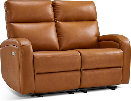 MCombo Zero Wall Recliner Loveseat, 2-Seat Power Wall Hugger Sofa with USB & Type-C Dual Ports, for Small Space, Living Room, RV PR646 (Cognac Brown, Loveseat)
