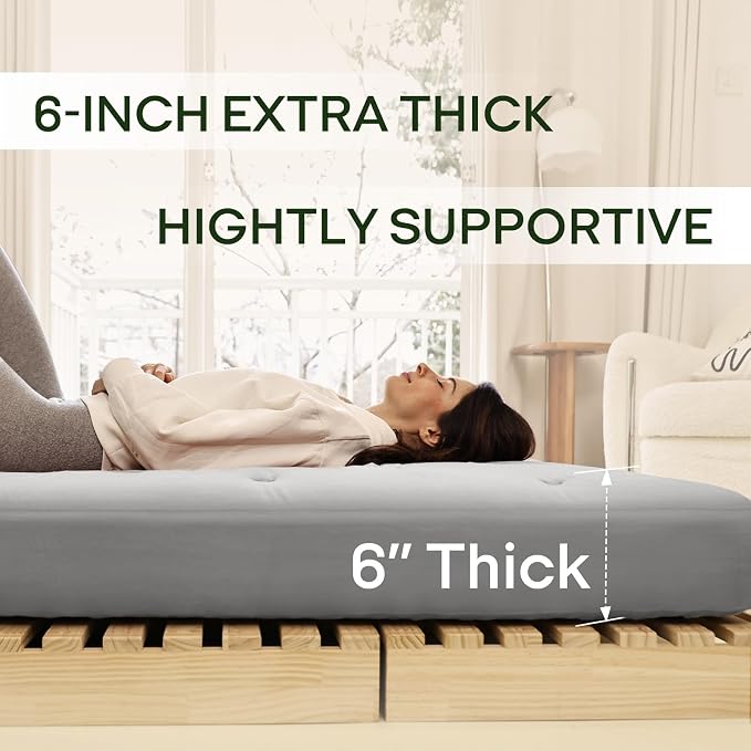 ZonLi Japanese Floor Futon Mattress Full Size 75"x 54", 100% Cotton Cover 6'' Thicken Tatami Mattress, Foldable Sleeping Pad, Portable Dormitory Tatami Mat, Roll Up Floor Lounger Bed for Adult