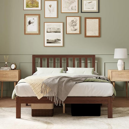 Novilla 12inch Twin Size Bed Frame Wooden Twin Platform Bed Frame, Classic Twin Bed Frame with Headboard No Box Spring Needed, Easy Assembly, Walnut