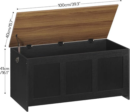 HOOBRO Storage Bench, 39.3" Retro Wooden Storage Chest, Wooden Storage Trunk, Toy Chest with Lift Top, Multifunctional Entryway Organizer, for Entryway, Living Room, Black and Walnut BH141CW01G1