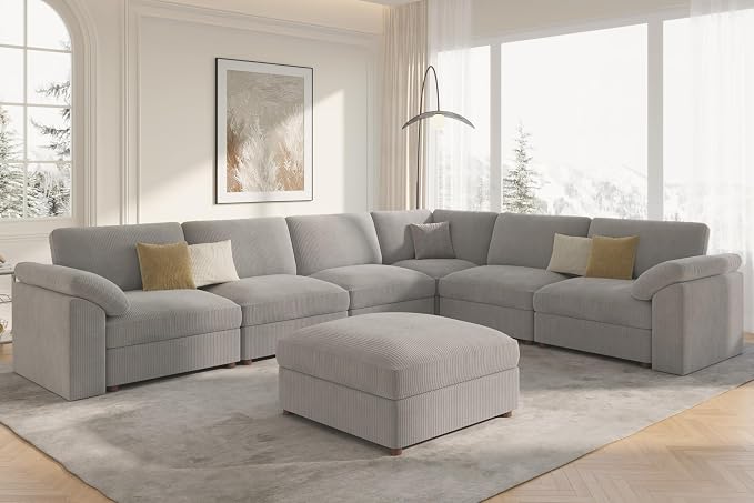 EASE MOOSE deep Sectional Modular Sofa,Comfort Large Sectional Couch Oversized Cloud Couch,Removable Cover,Light Gray
