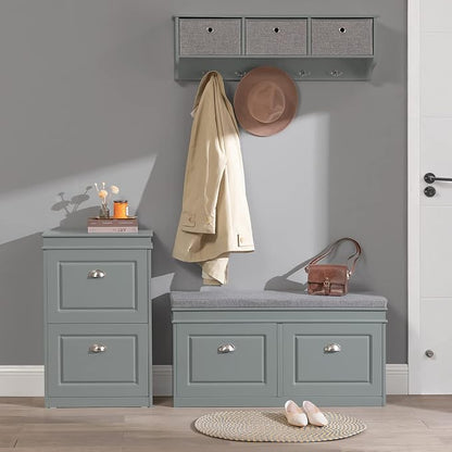 SoBuy Grey Storage Shoe Bench with 2 Flip Drawers, Hidden Shoe Bench, Free Standing Shoe Rack, Shoe Cabinet, Hallway Storage Bench with Seat Cushion FSR64-HG