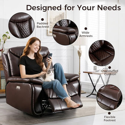 HAOMARKETS Electric Recliner Chair, Breathable Faux Leather Power Recliners with Padded Backrest, Single Overstuffed Heavy Duty Reclining Sofa for Living Room Bedroom, Dark Brown