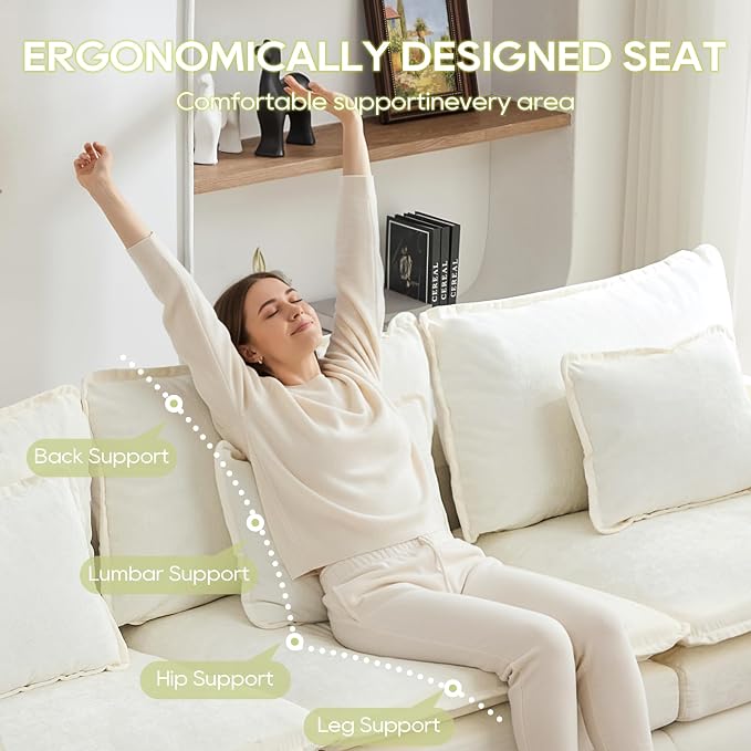 113" Chenille Modular Sectional Sofa, Convertible L Shaped Modular Sofa Comfy Cloud Couch with Ottoman, Side Pockets and 5 Throw Pillows for Living Room (Beige, 113'' - 4 Seat)