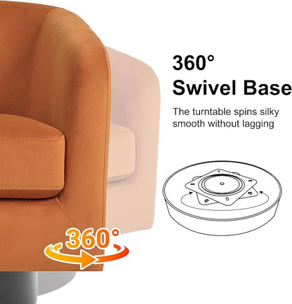 Swivel Barrel Accent Chair, Modern Round Chenille Fabric Arm Chair for Living Room, Bedroom, Comfy Club Reading Chairs for Adults（Velvet Orange, Set of 4
