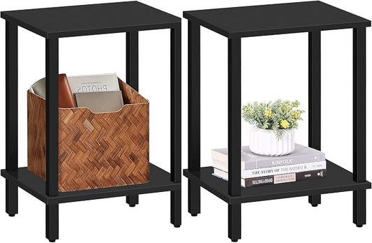 TUTOTAK End Table, Set of 2, Side Table, Nightstand, 2-Tier Storage Shelf, Sofa Table for Small Space, Living Room, Bed Room TB01BK035