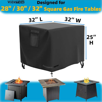 WICKTICK Square Gas Fire Pit Cover 32 x 32 x 25 Inch, Waterproof & 600D Heavy Duty Fire Table Cover for 28x28, 30x30, 32x32 Inch Patio Tall Propane Firepits